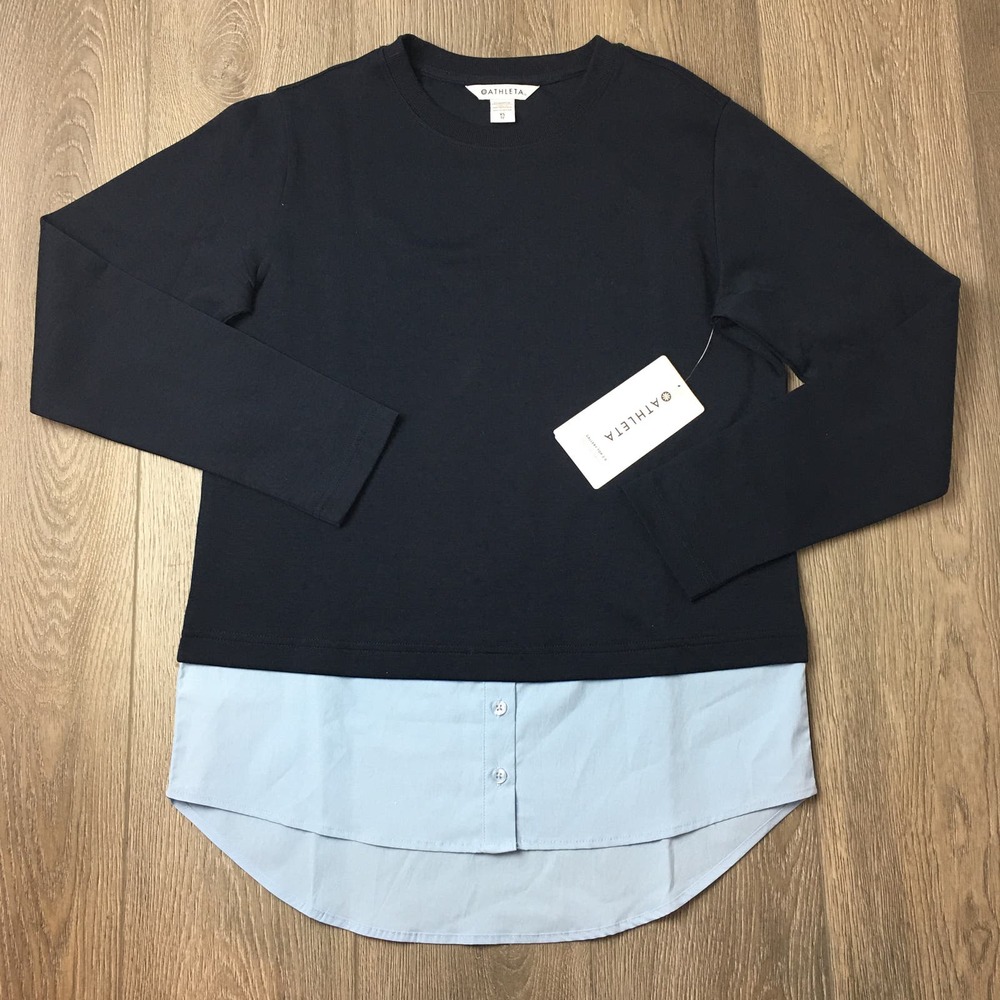 NWT Athleta Gallery Top Tunic Layered Look Navy Blue Quarry Blue Size XS